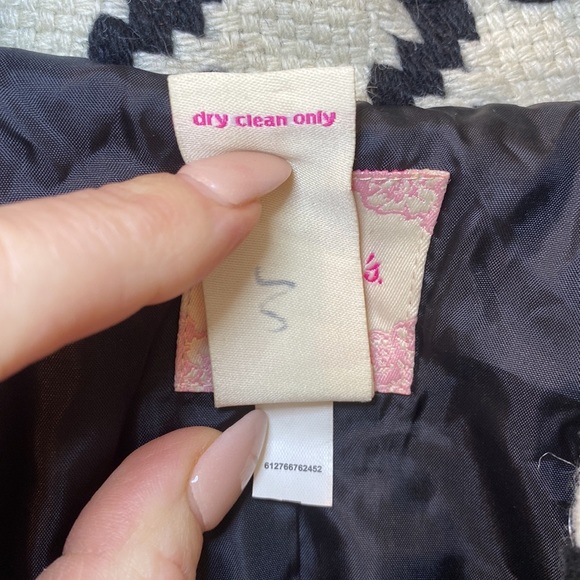 Vintage 80s 90s CANDIE'S Houndstooth Pea Coat Empire Waist Back Bow Fits Small - Picture 8 of 8